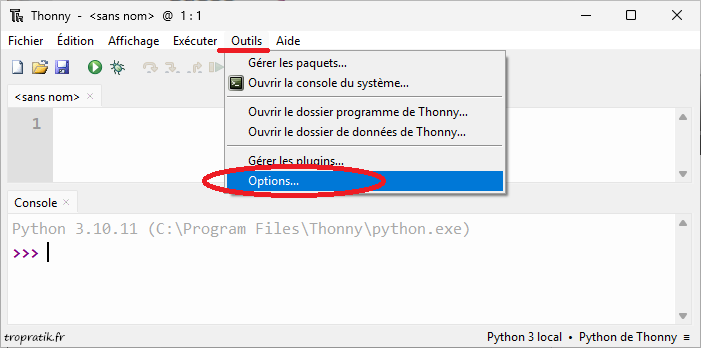 Accéder aux options de ThonnyAccéder aux options de Thonny