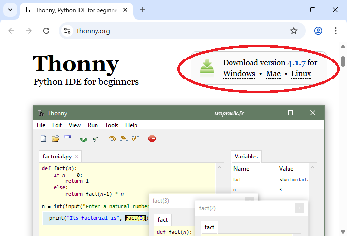 Sélection du système d'exploitation pour le téléchargement de Thonny