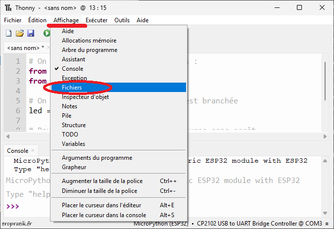 Afficher les explorateurs de fichiers dans Thonny