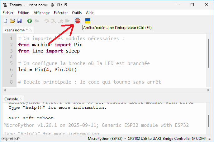 Arrêter un script Python exécuté en mode REPL avec Thonny