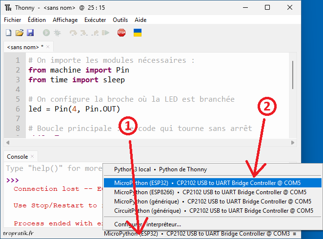 Configuration rapide de l'interpréteur Thonny