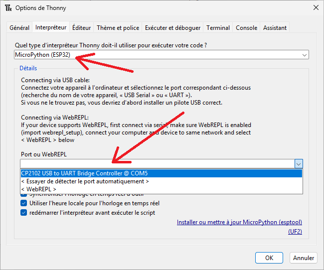 Configuration de l'interpréteur Thonny