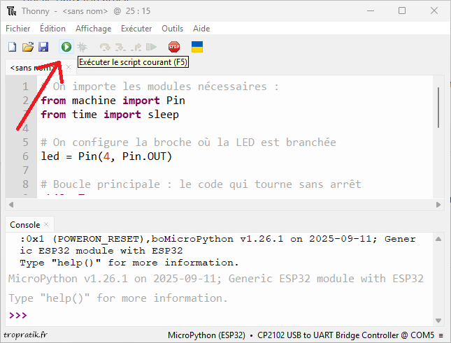 Exécuter le script courant en mode REPL