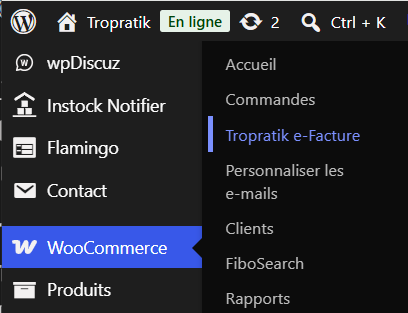 Accéder au paramétrage de Tropratik e-Facture