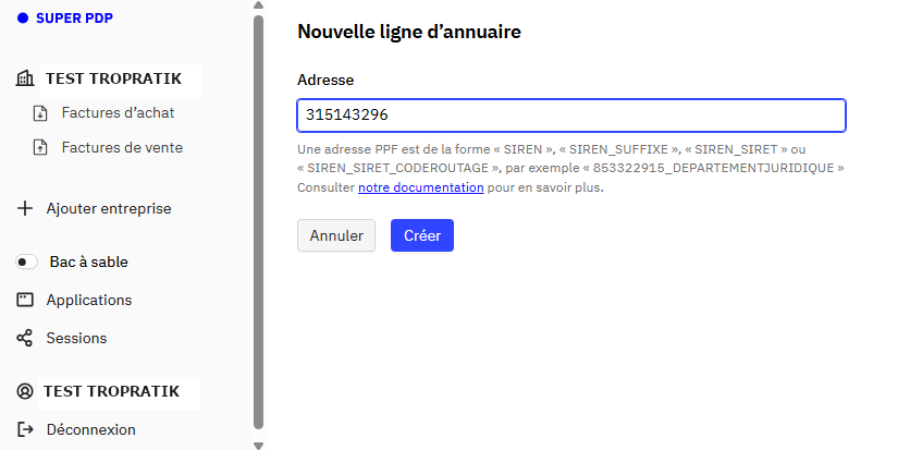 Ajout d'une adresse Peppol dans Super PDP