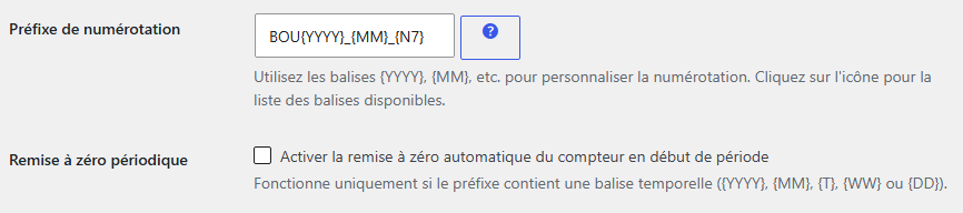 Définition de la numérotation des factures