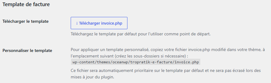 Template de personnalisation de la facture