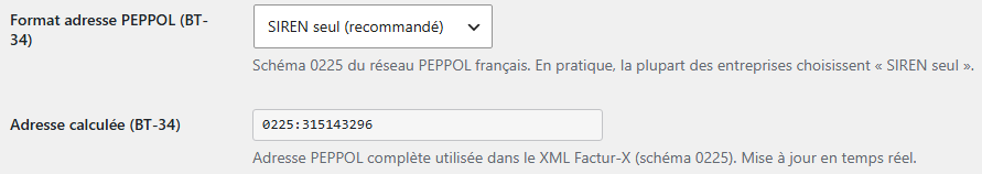 Adresse Peppol calculée uniquement avec le SIREN
