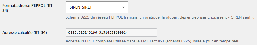 Adresse Peppol calculée à l’aide du SIREN et du SIRET