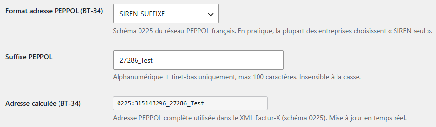 Adresse Peppol calculée à l’aide du SIREN et d’un suffixe